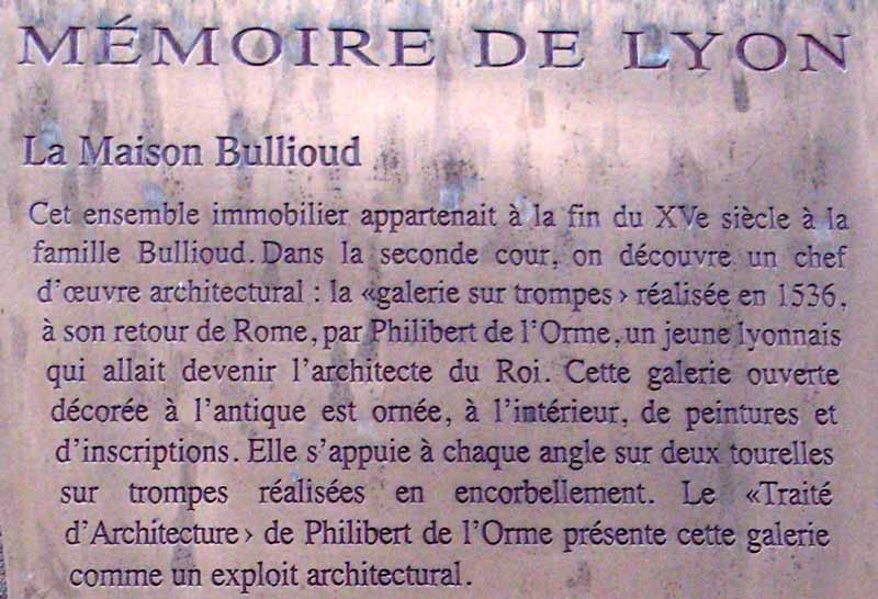 Informations sur la Maison Bullioud le 8 rue de la Juiverie Lyon 5ème