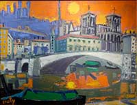 Jean Couty "Le pont Bonaparte et Saint-Jean"1985